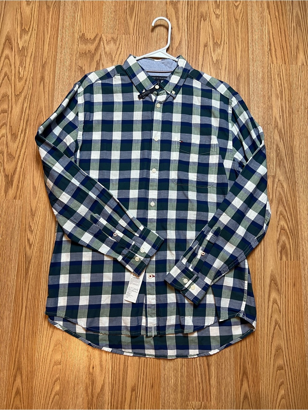 Tommy Hilfiger Blue, Green & White Plaid Button-Down Shirt
